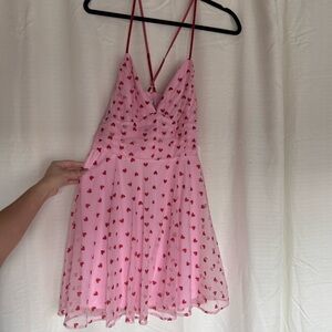 Pink Tulle Dress with Red Hearts